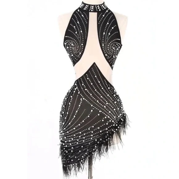 Dresses | Black Mini Cocktail Partybirthday Dinner Dress Embellished  Wdiamonds Pearls | Poshmark